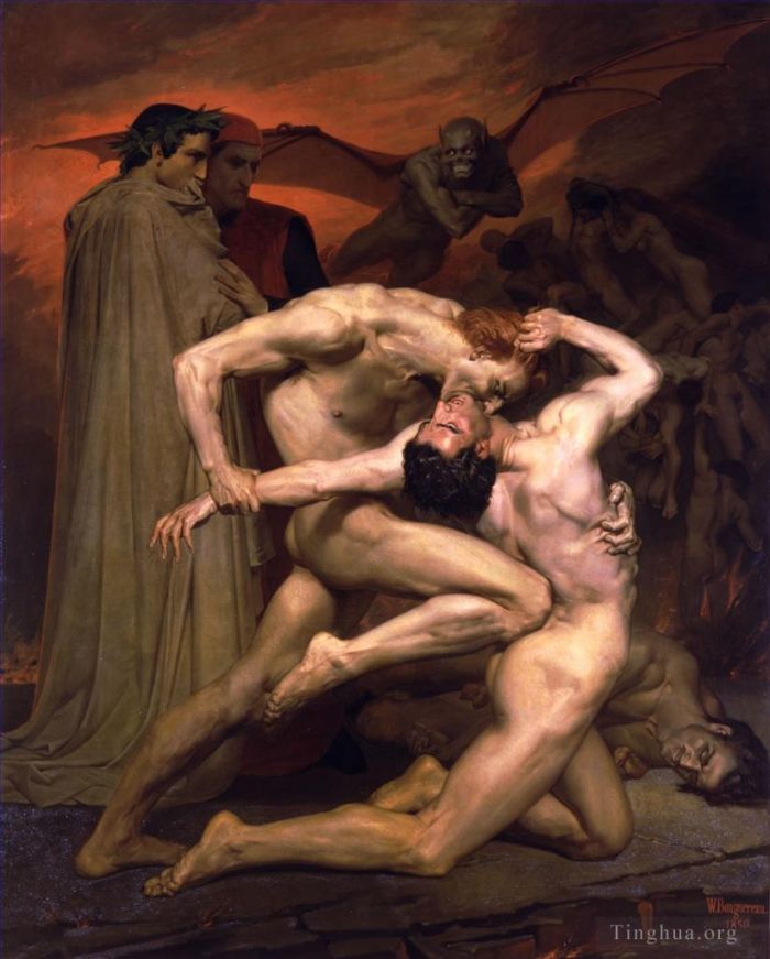 William-Adolphe Bouguereau Oil Painting - Will8iam Dante et Virgile au Enfers