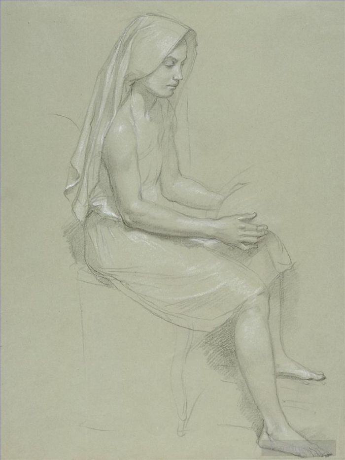 William-Adolphe Bouguereau Various Paintings - Study of a Seated Veiled Female Figure