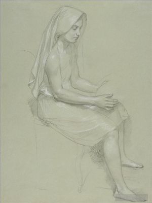 Antique Various Paintings - Study of a Seated Veiled Female Figure