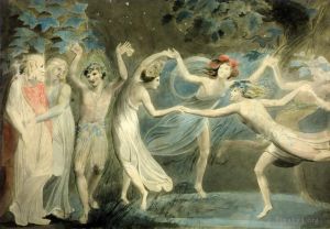 Artist William Blake's Work - Oberon Titania and Puck with Fairies Dancing