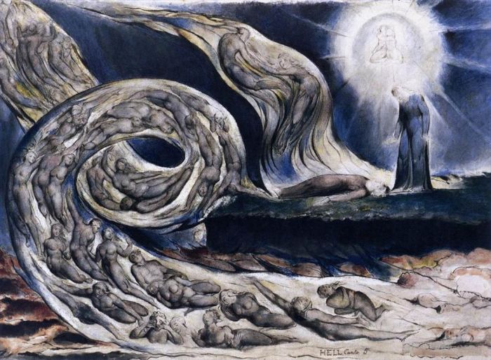 William Blake Various Paintings - The Lovers Whirlwind Francesca Da Rimini And Paolo Malatesta