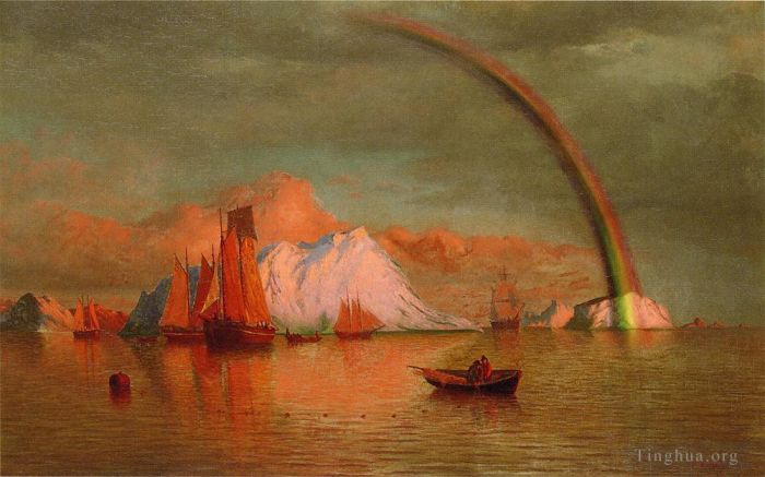 William Bradford Oil Painting - Arctic Sunset with Rainbow
