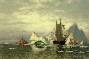 Artist William Bradford's Work - Arctic Whaler Homeward Bound Among the Icebergs