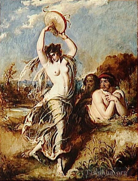 William Etty Oil Painting - Bacchante Playing the Tambourine