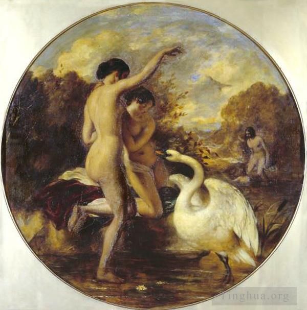 William Etty Oil Painting - Female Bathers Surprised by a Swan