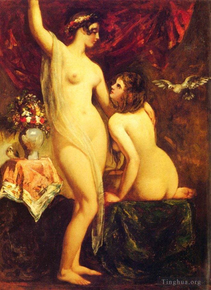 William Etty Oil Painting - Two Nudes In An Interior