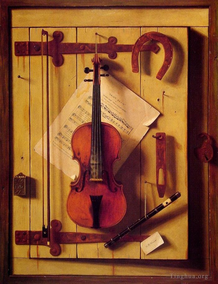 William Michael Harnet Oil Painting - Still life Violin and Music