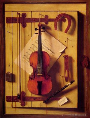 Artist William Michael Harnet's Work - Still life Violin and Music