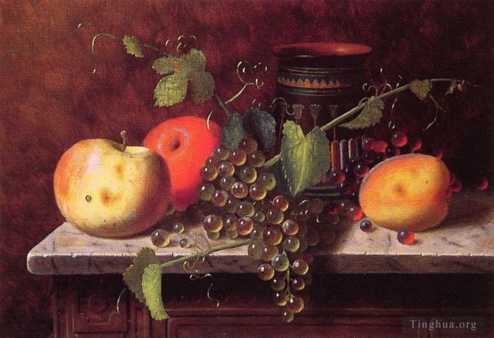 William Michael Harnet Oil Painting - Still life with Fruit and vase