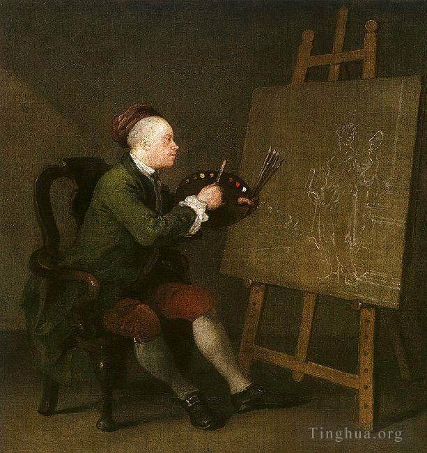 William Hogarth Oil Painting - Self Portrait at the Easel