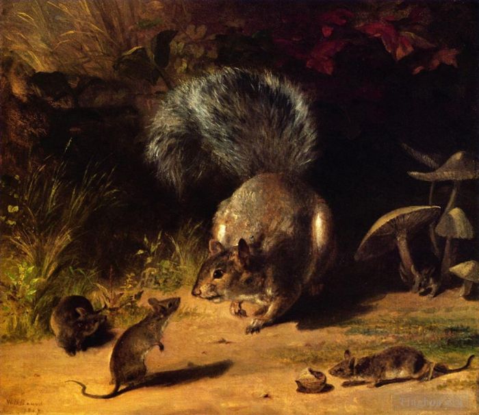 William Holbrook Beard Oil Painting - Squirrel and Mice
