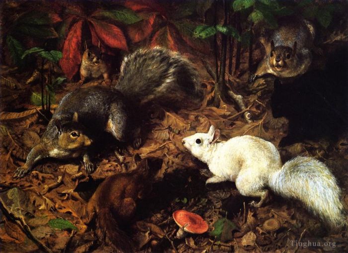 William Holbrook Beard Oil Painting - Squirrels known as The White Squirrel