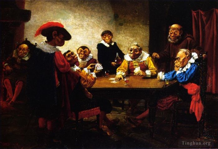 William Holbrook Beard Oil Painting - The Poker Game