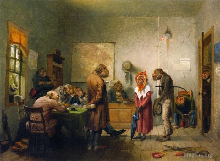 William Holbrook Beard Oil Painting - Monkey Divorce