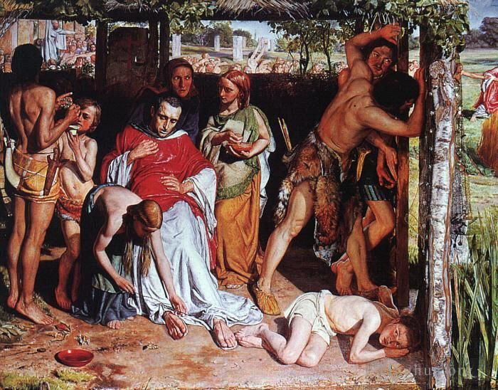 William Holman Hunt Oil Painting - A Converted British Family Sheltering a Christian Missionary from the Persecution of the Druids