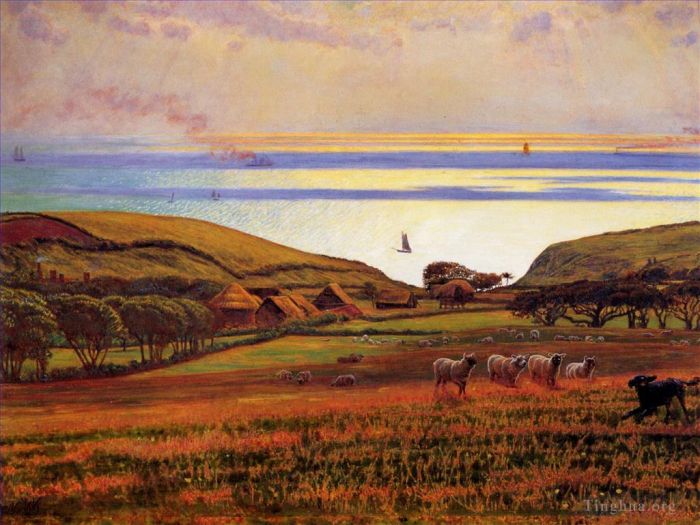William Holman Hunt Oil Painting - Fairlight Downs Sunlight on the Sea