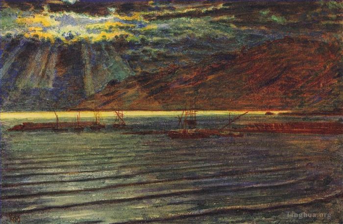 William Holman Hunt Oil Painting - Fishingboats by Moonlight