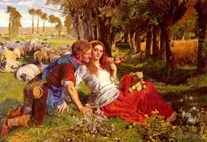 William Holman Hunt Oil Painting - The Hireling Shepherd