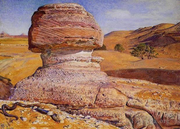 William Holman Hunt Oil Painting - The Sphinx Gizeh Looking towards the Pyramids of Sakhara