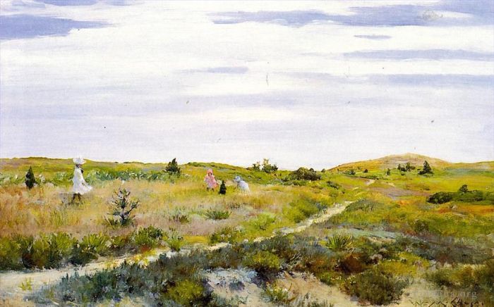 William Merritt Chase Oil Painting - Along the Path at Shinnecock
