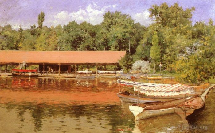 William Merritt Chase Oil Painting - Boat House Prospect Park