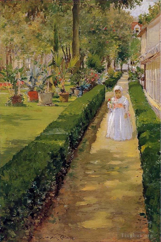 William Merritt Chase Oil Painting - Child on a Garden Walk