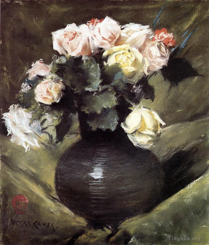 William Merritt Chase Oil Painting - Flowers aka Roses flower