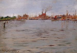 Artist William Merritt Chase's Work - Harbor Scene Brooklyn Docks