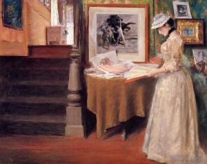 Artist William Merritt Chase's Work - Interior Young Woman at a Table