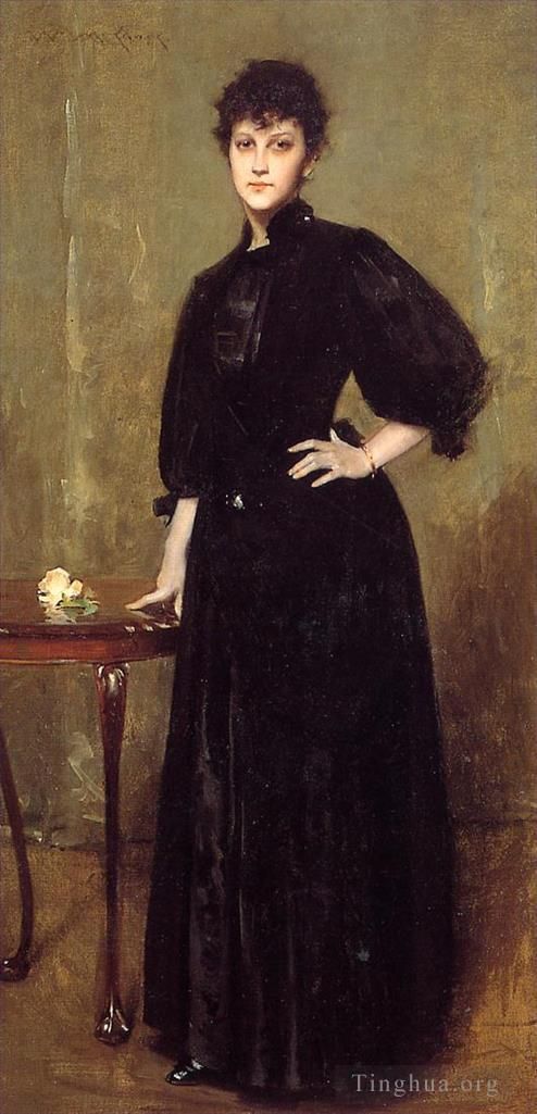 William Merritt Chase Oil Painting - Lady in Black aka Mrs Leslie Cotton
