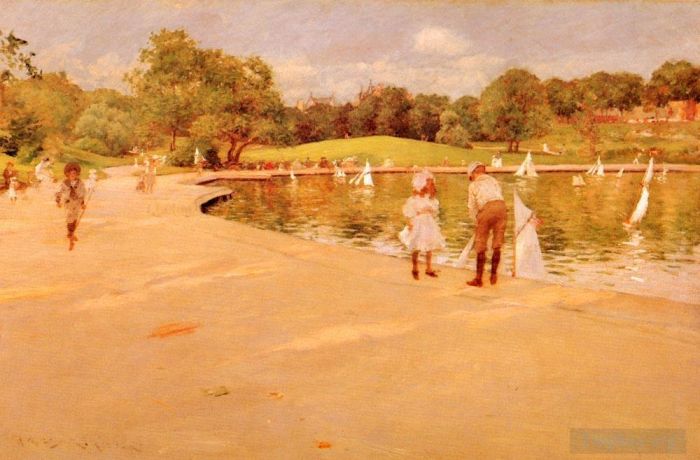 William Merritt Chase Oil Painting - Lilliputian BoatLake