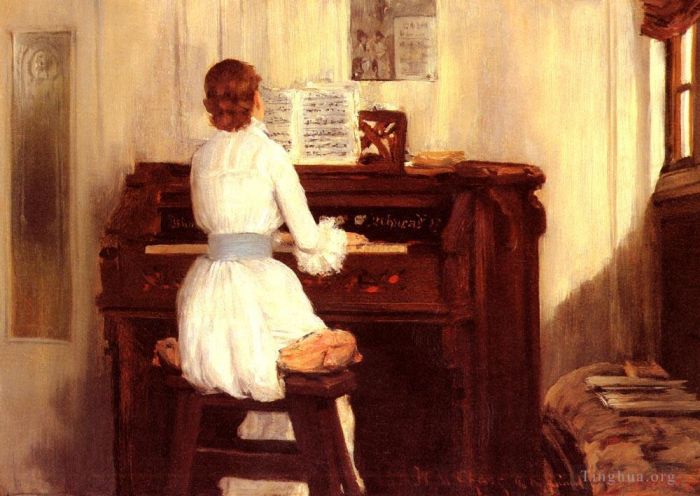 William Merritt Chase Oil Painting - Mrs Meigs At The Piano Organ