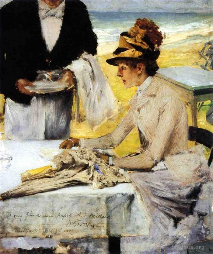 William Merritt Chase Oil Painting - Ordering Lunch by the Seaside