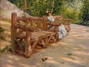 Artist William Merritt Chase's Work - Park Bench aka An Idle Hour in the Park Central Park