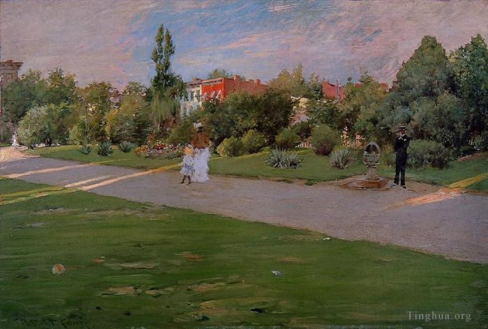 William Merritt Chase Oil Painting - Park in Brooklyn 1887