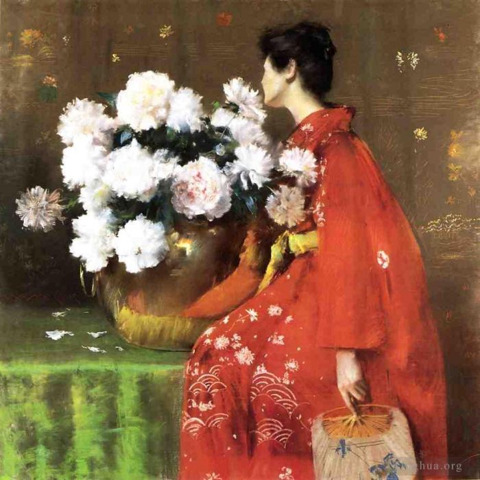 William Merritt Chase Oil Painting - Peonies 189flower