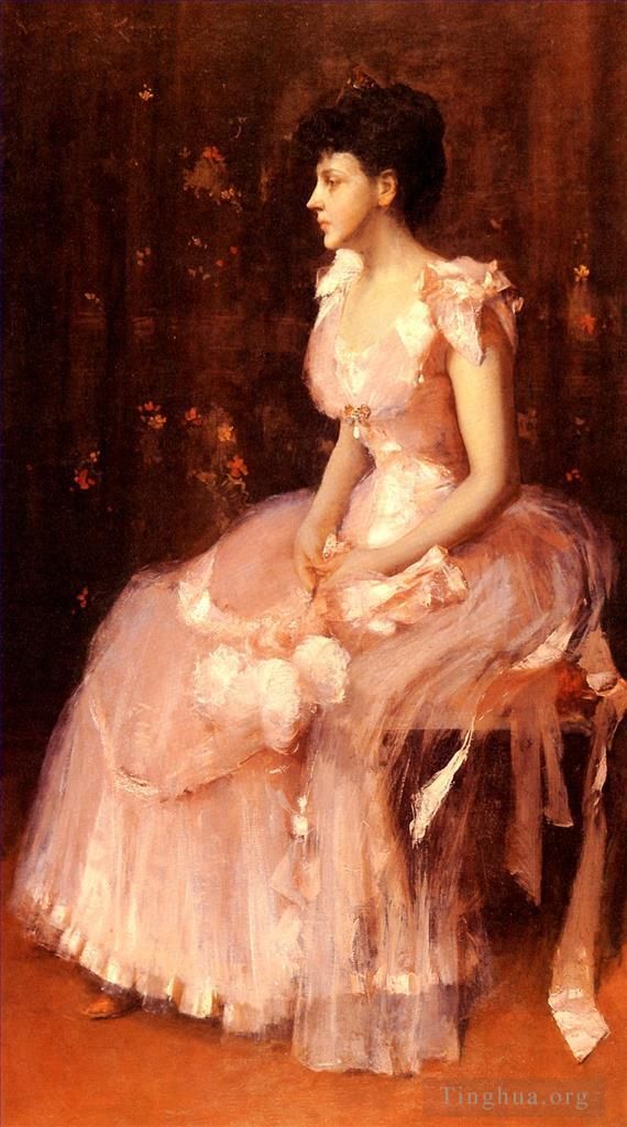 William Merritt Chase Oil Painting - Portrait Of A Lady In Pink