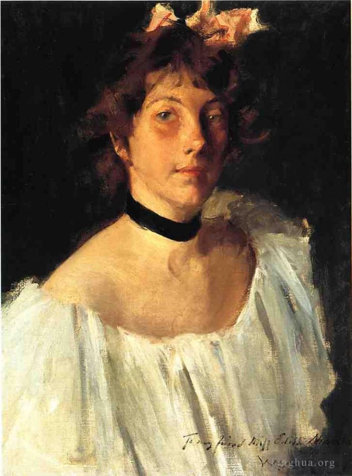 William Merritt Chase Oil Painting - Portrait of a Lady in a White Dress aka Miss Edith Newbold
