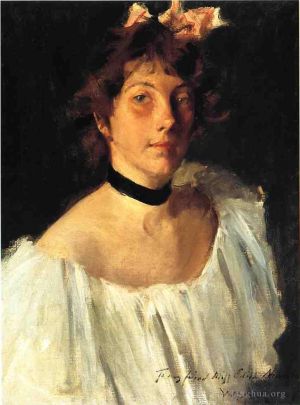 Artist William Merritt Chase's Work - Portrait of a Lady in a White Dress aka Miss Edith Newbold