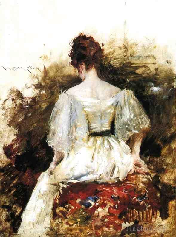 William Merritt Chase Oil Painting - Portrait of a Woman The White Dress