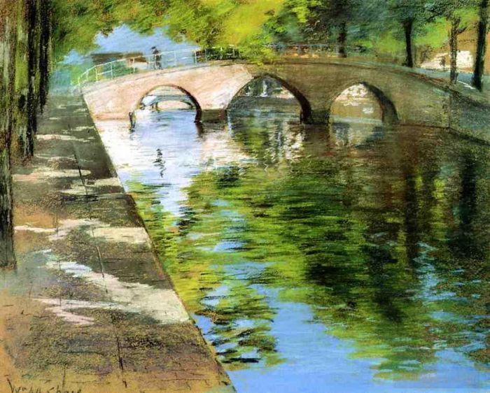 William Merritt Chase Oil Painting - Reflections aka Canal Scene