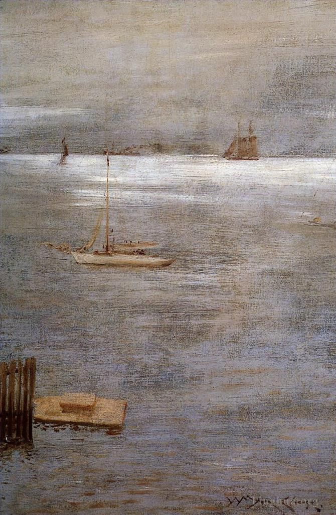William Merritt Chase Oil Painting - Sailboat at Anchor