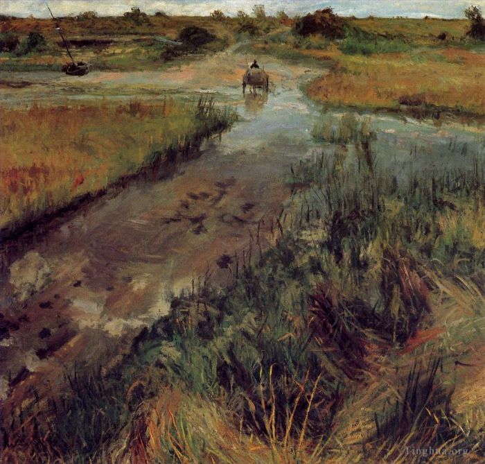 William Merritt Chase Oil Painting - Swollen Stream at Shinnecock 1895