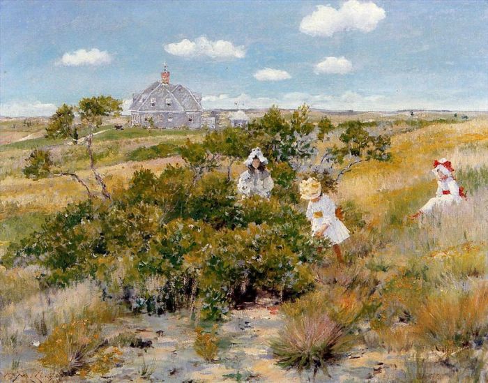 William Merritt Chase Oil Painting - The Bayberry Bush aka Chase Homestead Shinnecock