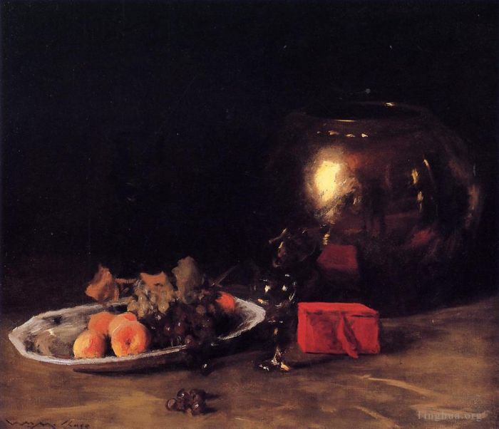 William Merritt Chase Oil Painting - The Big Brass Bowl