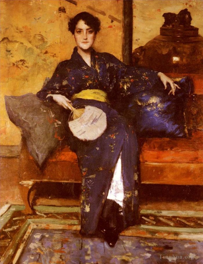 William Merritt Chase Oil Painting - The Blue Kimono