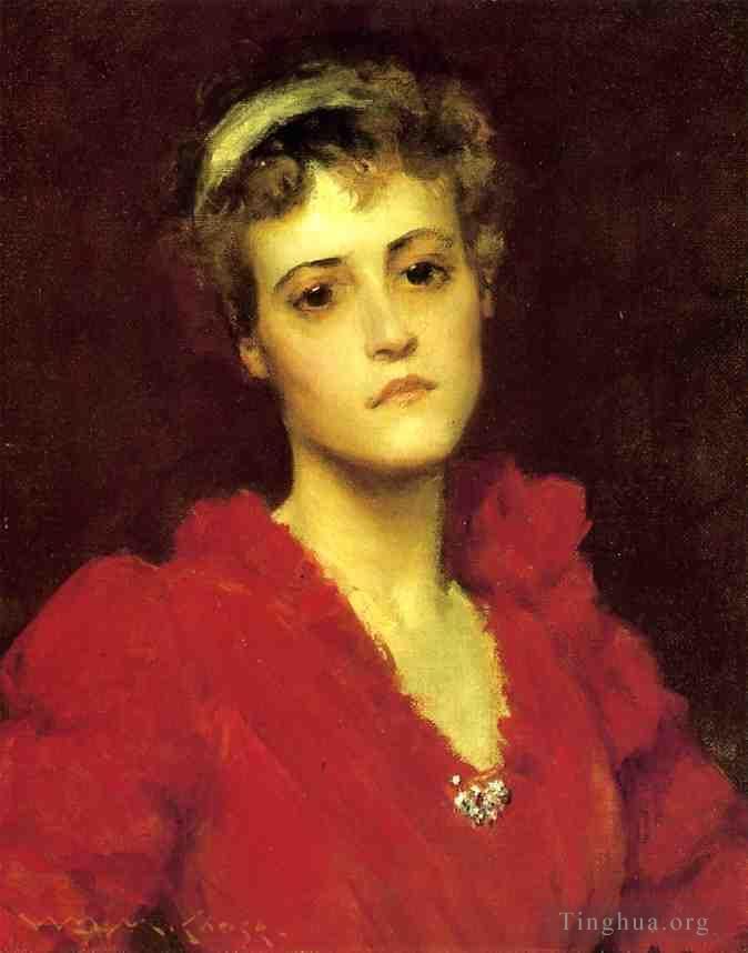 William Merritt Chase Oil Painting - The Red Gown