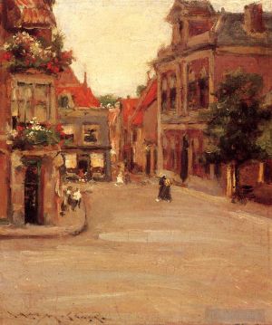 Artist William Merritt Chase's Work - The Red Roofs of Haarlem aka A Street in Holland