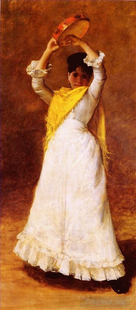 William Merritt Chase Oil Painting - The Tamborine Girl