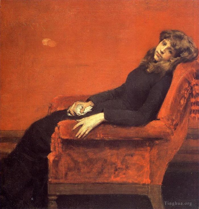 William Merritt Chase Oil Painting - The Young Orphan Study of a Young Girl aka At Her Ease